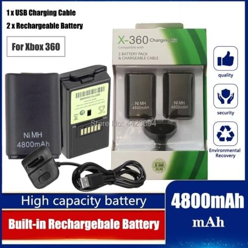 4800mah Batteries+USB Charging Charger Cable For Xbox 360 Wireless/ Wired Controller Bateria Rechargeable Battery Pack
