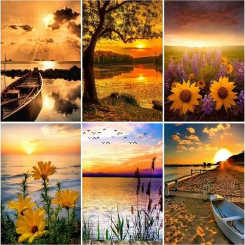 EverShine Diamond Mosaic Full Square River Cross Stitch Diamond Painting Landscape Bead Embroidery Sunset Picture Rhinestones