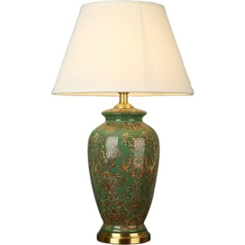 American Style Green Flowers Ceramic Table Lamp For BedRoom Bedside Living Room Foyer Study Desk Reading Night Light 190115