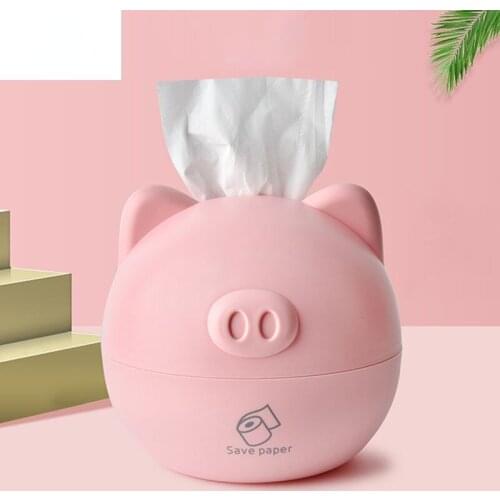 Cute Bear Pig Design Paper Towel Tissue Box Roll Paper Storage Case Round Shaped Tissue Box Container Car Desktop Napkin Holder