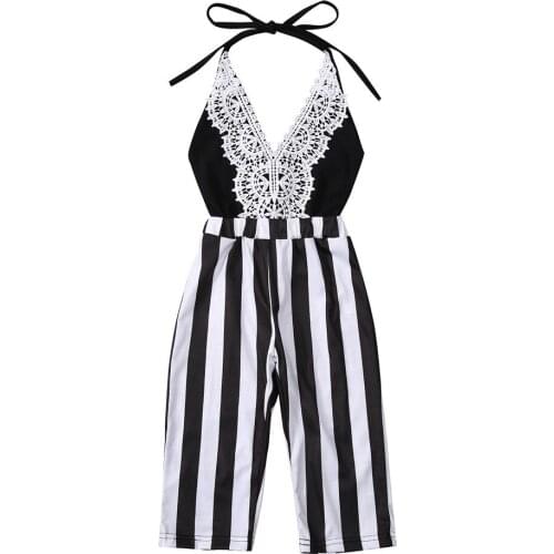 Toddler Children Deep V-neck Striped Romper, Kids Girls Sleeveless Hollow Out Sling Jumpsuit for Summer 1-6T