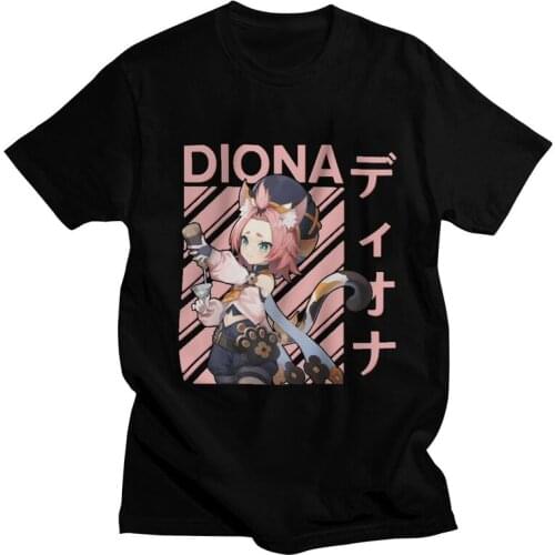 Diona Genshin Impact T Shirt Men Pure Cotton Harajuku Tshirt Fashion Tees Tops Short Sleeve Anime Game T-shirt Fitted Clothing