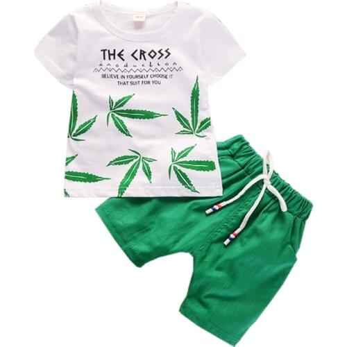 Summer Children Boys Girls Clothing Sets Kids Leaf T-Shirt Shorts 2Pcs/Sets Toddler Leisure Sport Suits Baby Cotton Tracksuits