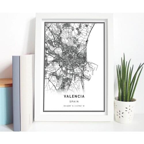 Valencia Map Poster Print Wall Art Picture Spain Gift City Street Travel Map Art Painting Nordic Modern Picture Home Wall Decor