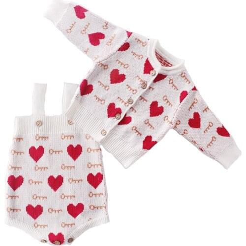 Adorable newborn baby girls romper warm red heart key design toddler bodysuit infant kids jumpsuit girls coat+onesie sets