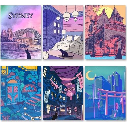 DIY Round Diamond Building Painting Wall Art Cross Stitch Moon Cat Picture 5d Embroidery Mosaic Handmade Home Decoration Gift