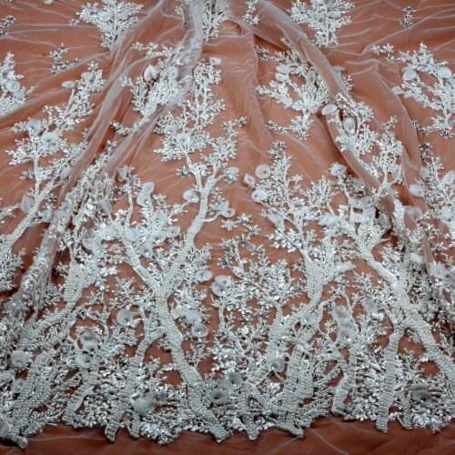1yard New fashion style pink/black/off white/ivory heavy handmade beads on netting embroidery wedding dress lace fabric