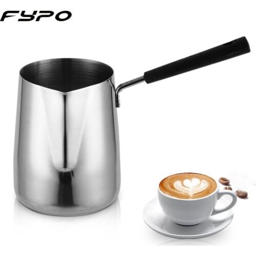 Milk Frothing Pitchers Chocolate Melting Stainless Steel Pot With Long Handle Fit For Making Coffee Frothing Milk Coffee Kettle