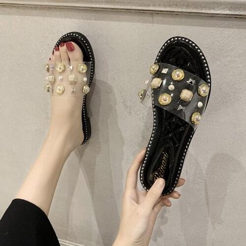 Summer New Womens Shoes, Fashion Diamond-studded Slippers, Pedal Sandals Non-Slip Fashion Platform Slippers