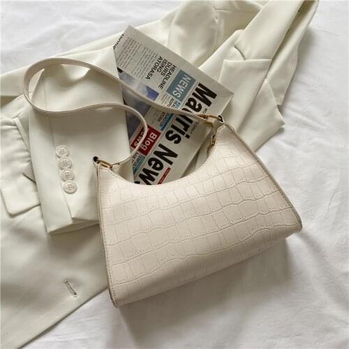 Fashion Crocodile Pattern Womens Shoulder Bag Simple Trend Shopping Bag PU Leather Solid Color Zipper Handbags for Women 2021