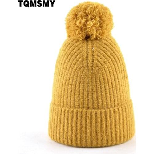 Fashion Knitted Wool Hats for Women winter Beanies Solid color Keep warm cap Pompom Skullies womans Beanie Gorros Ladies Bonnet