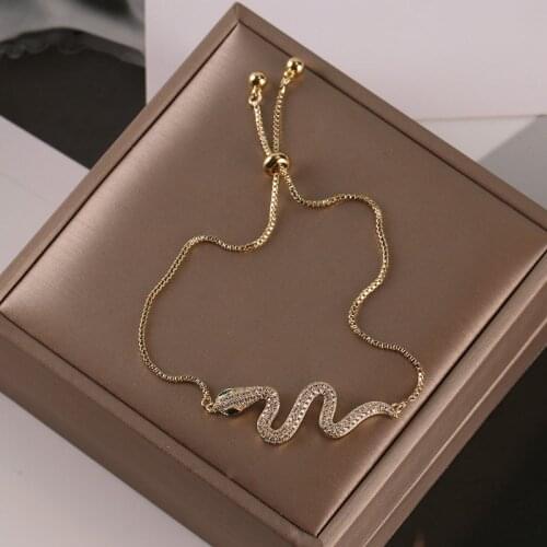 Punk Fashion Adjustable Snake Bracelet Green Eyes White Crystal Link Chain Popular Bracelet Women Girl Jewelry 2021