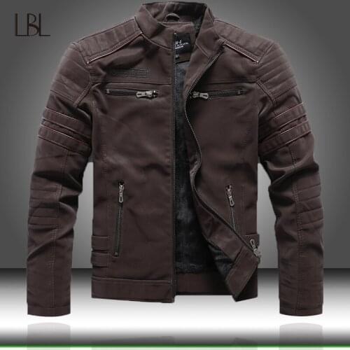 2021 Autumn Winter Mens Leather Jacket Casual Fashion Stand Collar Motorcycle Jacket Men Slim High Quality PU Leather Coats