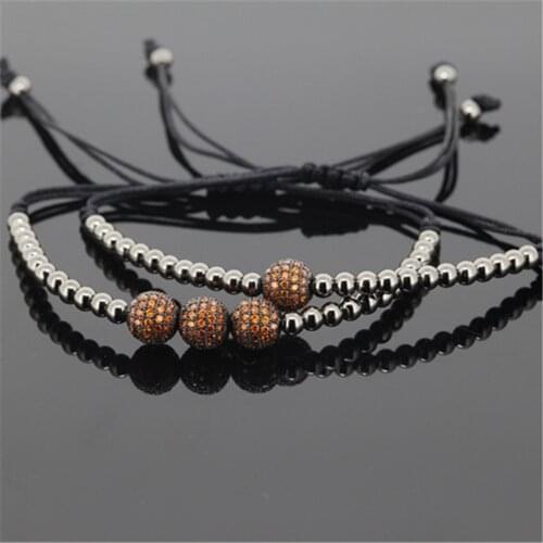 1pcs Famous Brand Anil Arjandas Men Bracelet Micro Pave CZ 6mm Gold Black gun plated Round copper Beads Braid men Bracelet
