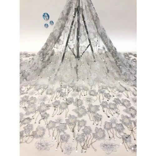 The Latest Beaded Lace Fabric, High Quality African Lace Fabric, Handmade Beaded Lace Fabric, For French Mesh Lace XB4639