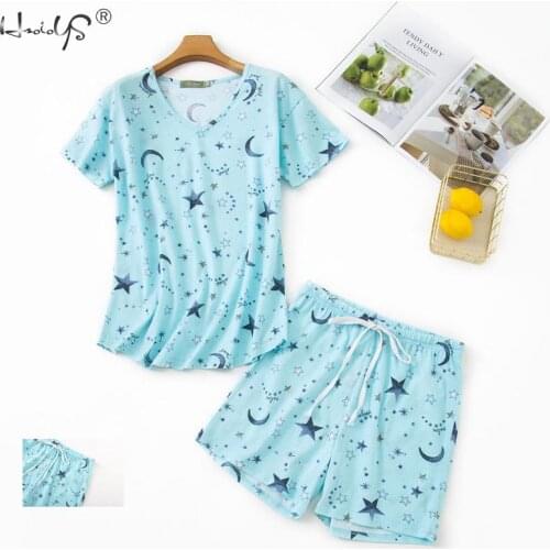 New 2021 Summer Women Comfortable Cute Pajama Set Girl Print Pyjama Set Short Sleeve Sleepwear Suit Women Nightshirt Sets
