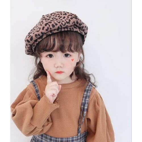Fashion New Leopard Kids Girls Berets Caps Lovely Pearl Beanies Hats Spring Autumn Winter Toddler Girls Hats