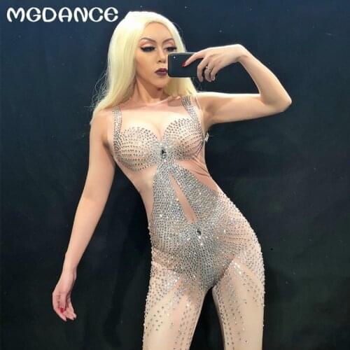 New Sexy Sparkly Pearls Jumpsuits Rhinestones Stretch Leotard Performance Party Celebrate luxurious Shining Costume Outfit Wear