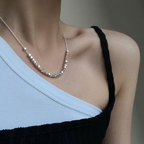 MLKENLY Geometric square necklace female 925 sterling silver INS niche punk style fashion clavicle chain necklace Jewelry