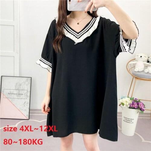 Summer chiffon dress women plus size 8XL 10XL 12XL100KG 150KG Summer women Black Dress V Neck Large Dresses