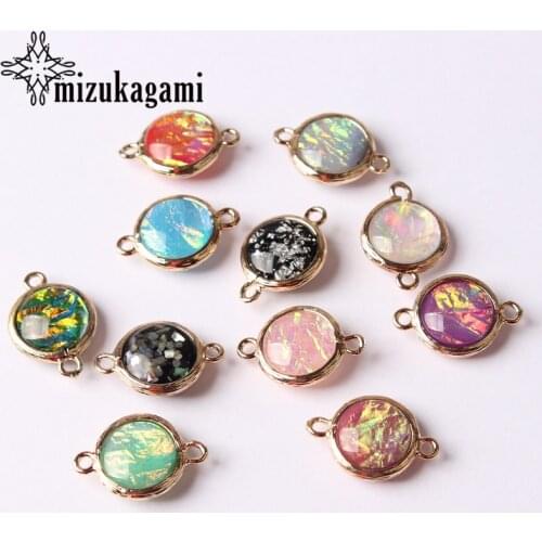 Acetic Acid Resin Charms Imitation Opal Pendant Round Charms Connector 14mm 6pcs/lot For DIY Jewelry Making Accessories