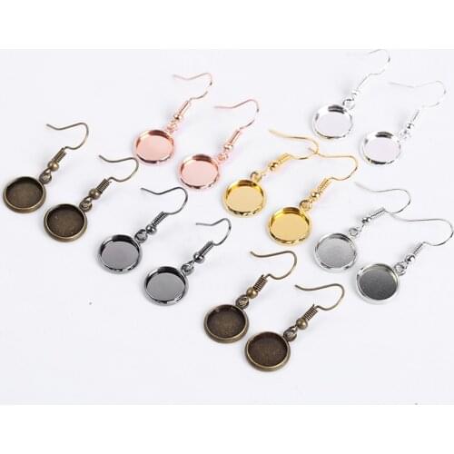 10Pcs/Lot 10-25mm Blank Glass Cabochon Base With Hooks For Earrings Cameo Tray Bezel Earring Settings Jewelry Making Supplies