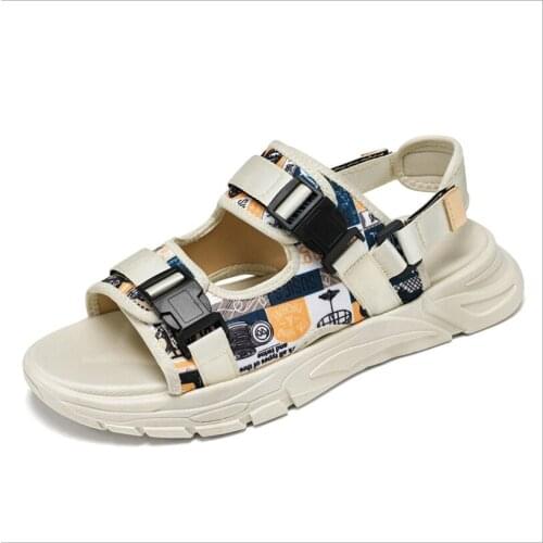 Y55 Sandals Slippers Mesh Summer Shoes Men Beach Outdoor Original Fashion Buckle Strap Garden Gladiator EVA Bottom Black Beige