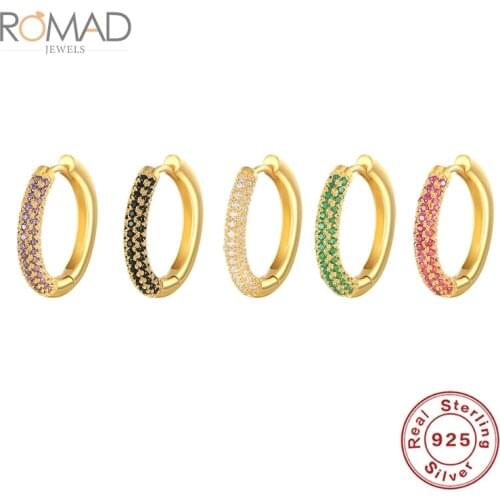 ROMAD 925 Sterling Silver Colorful Huggie Ear Buckles Crystals Rectangle Hoop Earrings For Women Cartilage Earrings Jewelry