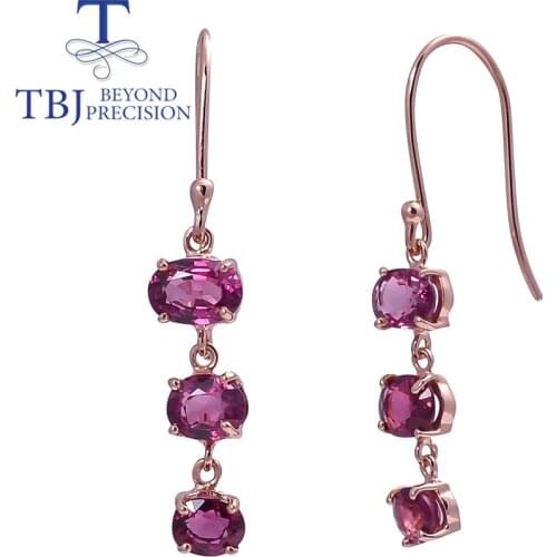 2021 natural 9ct Rhodolite garnet gemstone Hook earring good fire real brazil gemstone fine jewelry 925 sterling silver for lady