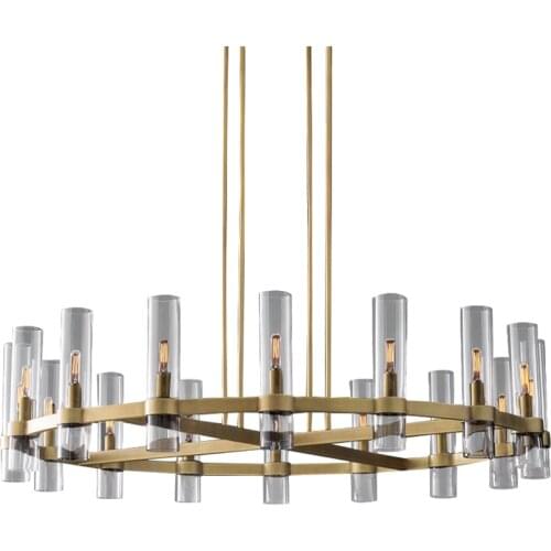 Post modern American ring glass tube chandeliers lights retro bedroom study living room hanging lights deco hotel lamps lighting