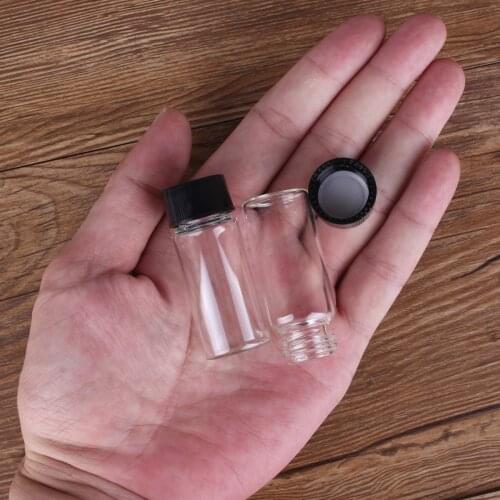 10pcs 10ml 22*50mm Mini Glass Bottles with Black Plastic Caps Empty Glass Jars Crafts Vials glass vessels for Art Craft