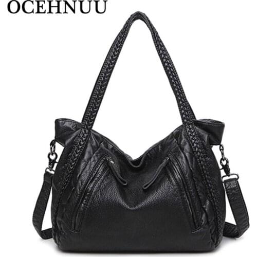 OCEHNUU Big Soft Handbag Women PU Leather Shoulder Tote Bag 2020 Large Capacity Brand Designer Women Messenger Bags Black Bolsa