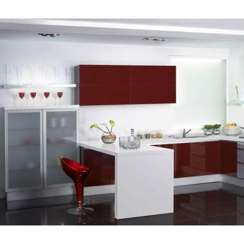 Dark red kitchen cabinet