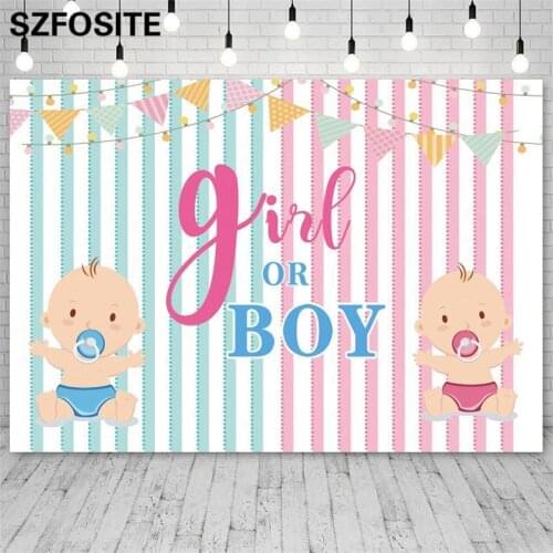 Cartoon Doll Boy or Girl Blue Pink Vertical Striated Background Newborn Bath Party Decoration Photography Photo Vinyl Backdrop
