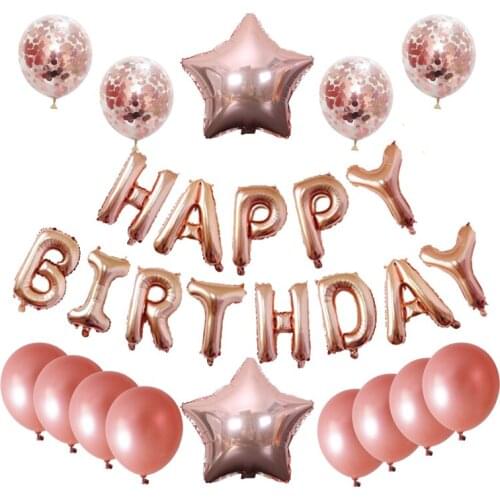 27pcs/set Rose Gold Happy Birthday Latex Confetti Balloons Adult Kids Birthday Party Decorations Baby Shower Air Balloon Gifts