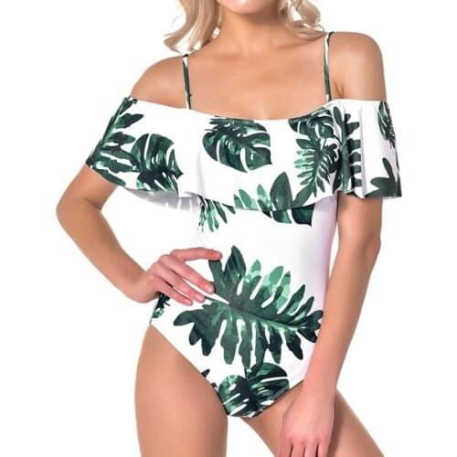 Ladies One Piece 2019 Ruffle Floral Print Bikini Swimsuit Bandage Bikini Push Up Bra Monokini Swimwear Bathing Off Shoulder