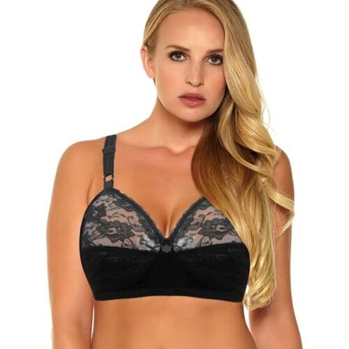 Plus Size Women Lace Bra Transparent Wireless Bra Sexy Underwear Perspective Bralette Large Cup 36-50 B C D DD E Cup