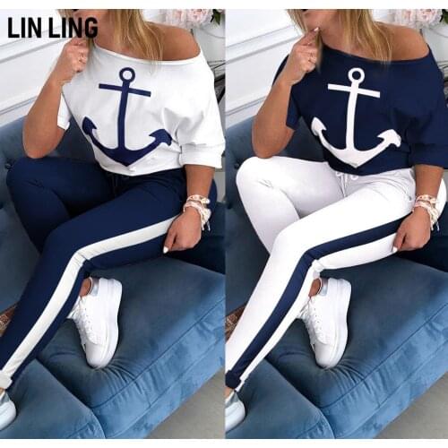 LINLING Womens Boat Anchor Print 2 Piece Sweatsuits Tracksuits Outfits Hoodie Sweatshirts and Sweatpants Joggers Sets