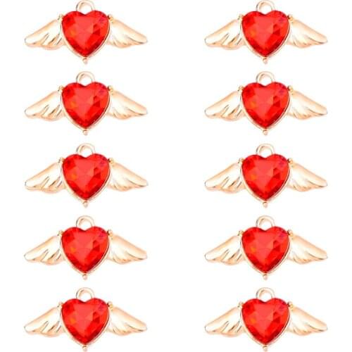 10PCs/Set Colorful Crystal Heart Charms Wing Pendant for Making DIY Earrings Necklaces Bracelet Jewelry Wholesale Findings