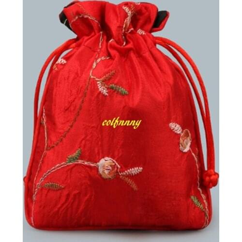 1000pcs/ot 11x14cm Chinese style Embroiderd Floral Silk storage Bags Drawstring Pouch Jewelry Bag gift bag