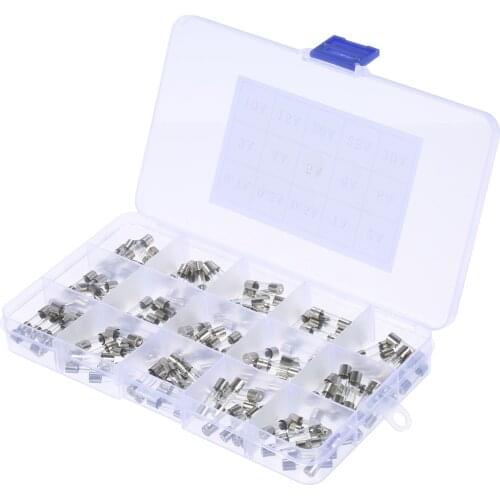 150PCS 5x20mm 15-value Fast Blow Fuses Glass Tube Fuse Assorted Kit Automotive Replacement Fuses Assorment Kit from 0.1A to 30A