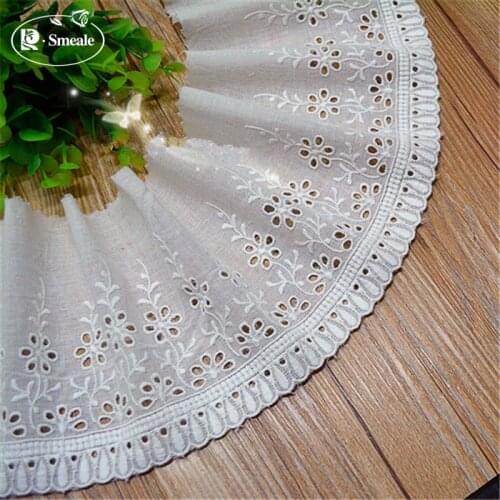 5Yards/lot Width 13cm White100% Cotton Embroidered Lace Fabrics, Womens Clothing Diy Lace Trim, Free Shipping RS332