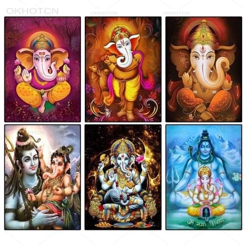5D Diy Diamond Painting Set Full Drill Square India God Ganesh Art Diamond Mosaic Paintings Cross Stitch Kits House Decoration