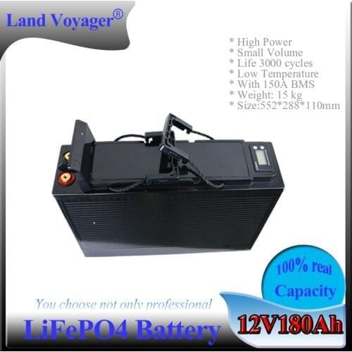Land Voyager 12.8v 180AH LCD lifepo4 battery150A BMS 12V 180Ah battery for go cart UPS Household appliances Inverter