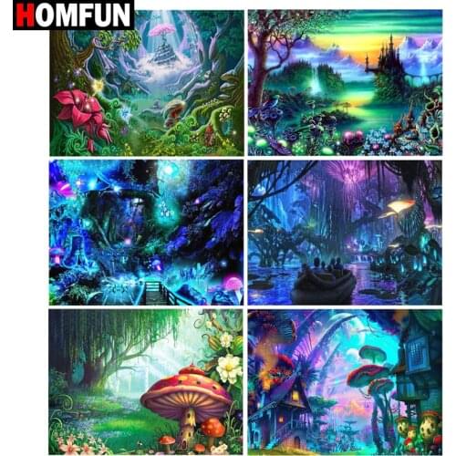 HOMFUN Diamond Painting Full Square/Round Diamond "Forest mushroom" Pattern Embroidery Cross Stitch 5D Rhinestone Painting