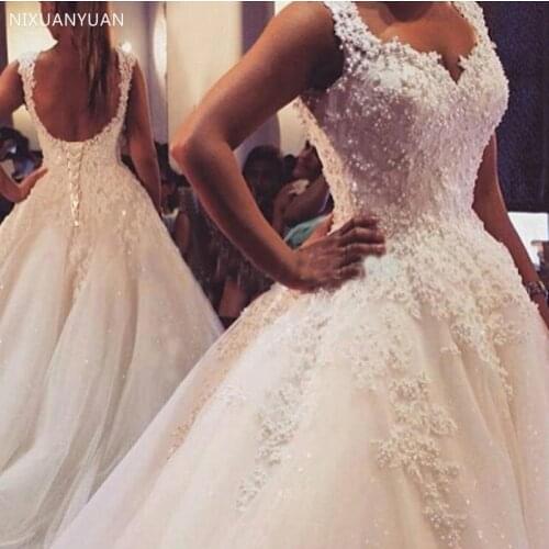 Ball Gowns Spaghetti Straps White Ivory Tulle Wedding Dresses 2021 Hot with Pearls Bridal Dress Marriage Customer Made Size