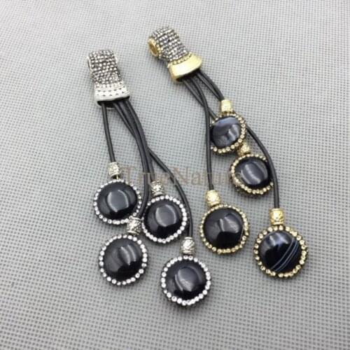 Boho Agates Jewelry Leather Fringe Tassel Pendant Silver Or Gold Electroplated Paved Rhinestone Jewelry In 115*13 mm PM4704