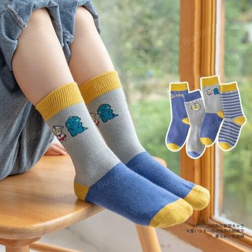 Kids Socks for Children Baby Boy Socks High Cartoon Striped Warm Socks Set Spring Autumn Fashion Kid Clothing Accessories 2-12T