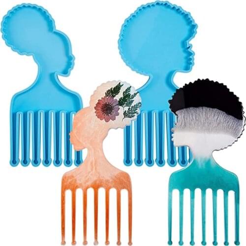 DIY African Men Women Heads Shaped Combs Epoxy Resin Mold Jewelry Silicone Mould