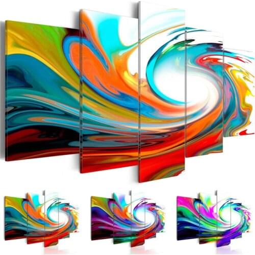 Canvas Pictures Wall Art Prints 5 Pieces Colorful Abstract Swirl Lines Painting Bedroom Rainbow Curved Poster Home Decor Framed